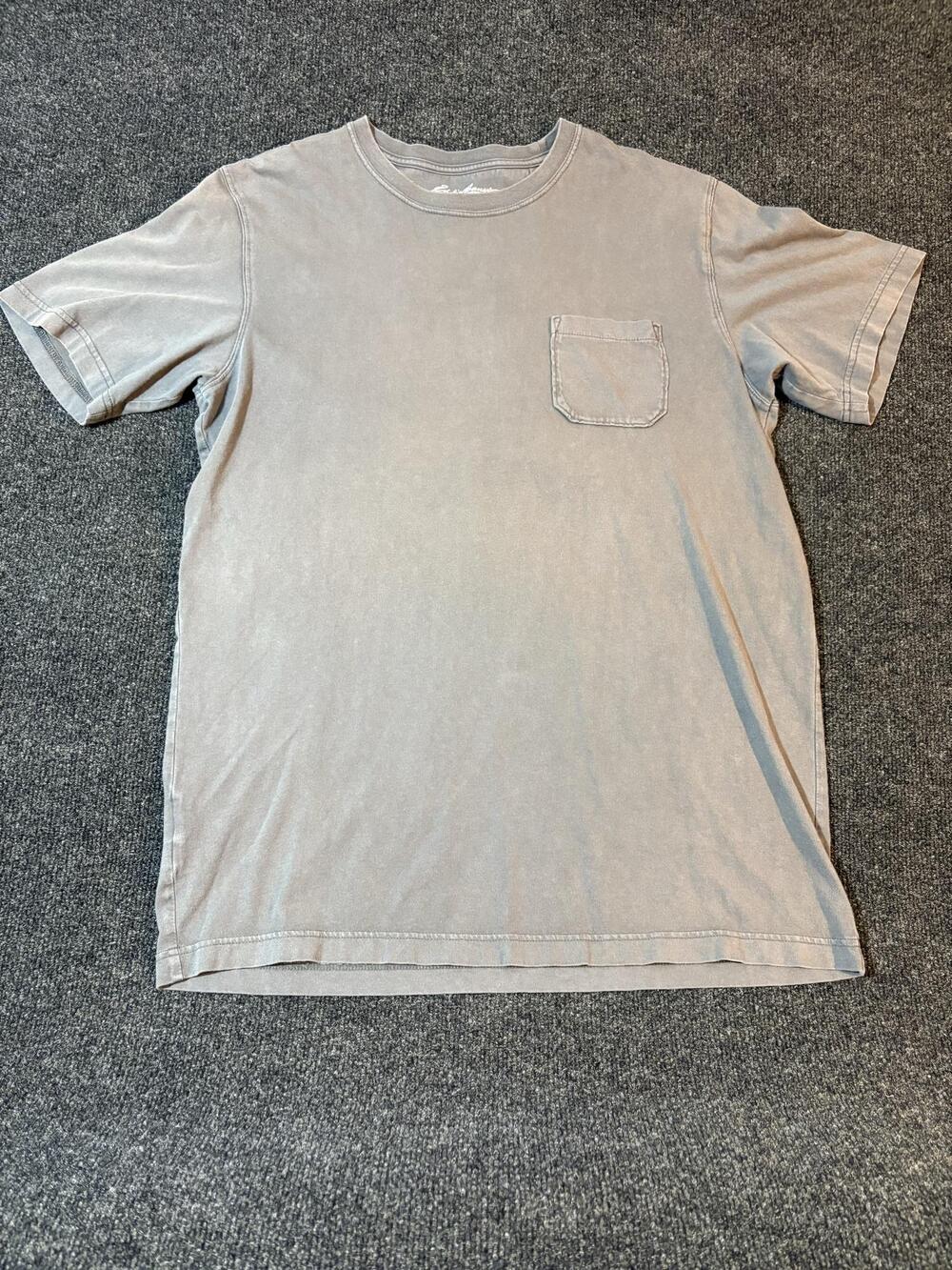 Eddie Bauer Shirt Mens L Gray Pigment Dyed Pocket Crew Neck Short Sleeve T Shirt